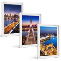 Coloray 3-Delige Schilderij Set - Stadsgezichten 'S Nachts Met Bruggen En Rivieren - 40 x 60 - Wanddecoratie - Woonkamer Decoratie