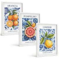 Coloray 3-Delige Schilderij Set - Vintage Illustraties Van Citrusvruchten - 40 x 60 - Muurdecoratie - Decoratieve Schilderijen - Wohnzimmer