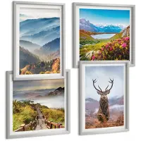 Coloray 4-Delige Schilderij Set - Berglandschappen Met Meer En Herten In De Natuur - 40 x 40 cm En 40 x 60 cm - Moderne Wanddecoratie - Slaapkamer - Decoratieve Schilderijen