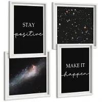 Coloray 4-Delige Schilderij Set - Motiverende Slogans Op Een Zwarte Achtergrond Sterren In De Ruimte - 40 x 40 En 40 x 60 - Decoratieve Schilderijen - Woonkamer - Interieur - Wanddecoratie