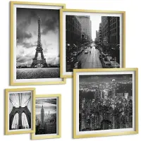 Coloray 5-Delige Schilderij Set - Zwart-Wit Architectonische Iconen Van Over De Hele Wereld - 50 x 50 cm, 20 x 30 cm En 40 x 60 cm - Decoratieve Muurdecoratie - Slaapkamer - Interieur Decoratie