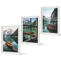 Coloray 3-Delige Schilderij Set - Uitzicht Op Een Bergmeer Met Boten En Een Huis Aan Het Water. - 40 x 60 - Decoratieve Schilderijen - Woonkamer - Interieur