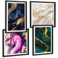 Coloray 4-Delige Schilderij Set - Abstracte Marmer- En Gemengde Kleurpatronen - 40 x 40 cm En 40 x 60 cm - Wanddecoratie - Schilderijen Set - Kantoor - Interieur Decoratie