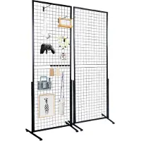 Muvano Gridwall Displayrek - Grid Wandpaneel Toren - Draadrek Display - Vrijstaande Gridwall Rek - Metalen Wandrek - T-basis - Dubbelzijdig - Met Clips - Retail Display - 61 x 170,7 cm - 2 Stuks - Zwart