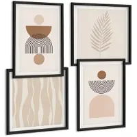 Coloray 4-Delige Schilderij Set - Abstracte Vormen In Bruine En Beige Tinten - 40 x 40 cm En 40 x 60 cm - Decoratieve Schilderijen - Wanddecoratie - Hal