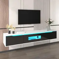 Sonstiges TV-meubel, zwevend, wit en zwart, hoogglans, met LED-verlichting, 180x35x30 cm