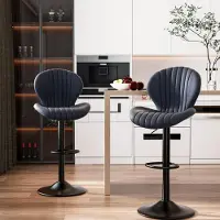 Hawthyhome Barstoelen, set van 2, in hoogte verstelbaar, met rugleuning, bekleed met donkergrijs stof, 360° draaibaar