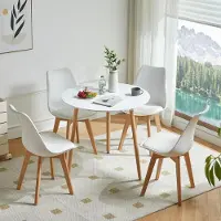 Sonstiges Runde eettafelset, wit, 4 stoelen, MDF, beukenfineer, afmetingen: 80x80x75 cm