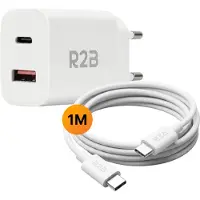 R2B USB-C naar USB-C Kabel met USB-A & USB-C Adapter - 1 Meter - Snelladen