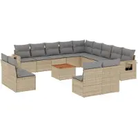 vidaXL 14-delige Loungeset met kussens poly rattan beige