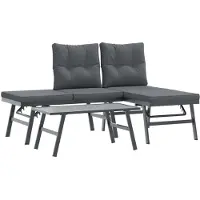 vidaXL 3-delige tuinset met kussens, zwart, staal