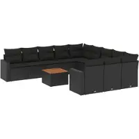 vidaXL 12-delige Loungeset met kussens poly rattan zwart