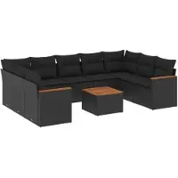 vidaXL 10-delige loungeset voor de tuin met kussens, zwart, polyrotan