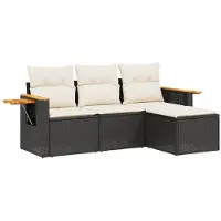 vidaXL 4-delige tuinmeubelset met kussens, zwart, polyrotan