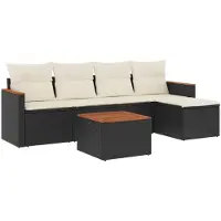 vidaXL 6-delige tuinmeubelset met kussens, zwart, polyrotan