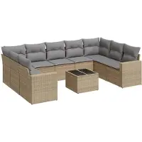 vidaXL 10-delige Loungeset met kussens poly rattan beige