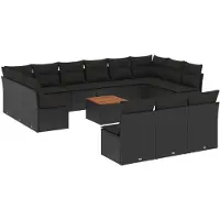 vidaXL 14-delige loungeset voor de tuin met kussens, zwart, polyrotan