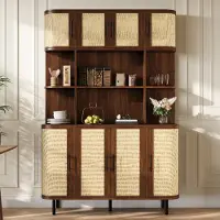 MODFU Dressoir met 8 deuren, buffetkast met gevlochten optiek en een stevig MDF-frame, hoge keukenkast met zwarte handgrepen en ijzeren poten, 120x40x180 cm
