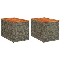 Merkloos Set van 2 tuintafels, gemaakt van polyrotan en hout