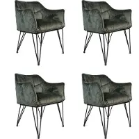 Bronx71 Velvet eetkamerstoel Jayron groen - Eetkamerstoelen set van 4 - stoel