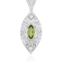 Cavill - Elegante Zilveren Hanger 925 Sterling Zilver Geplatineerd - 1.515 ct Peridoot Marquise & Zirkonia - Groen Edelsteen Sieraad