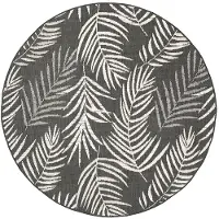 FRAAI Rond buitenkleed - Malta Leaves Zwart - Ø 100cm