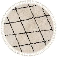 FRAAI Rond hoogpolig vloerkleed - Grand Lines Weave Creme/Zwart - Ø 100cm