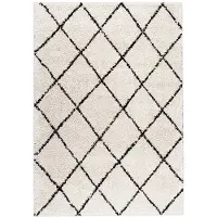 FRAAI Hoogpolig vloerkleed - Grand Lines Creme/Zwart 80x150cm