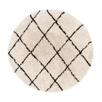 FRAAI Rond hoogpolig vloerkleed - Grand Lines Creme/Zwart ? 150cm