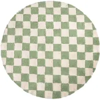FRAAI Rond retro vloerkleed - Gambit Groen/Wit - Ø 80cm