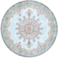 FRAAI Rond vintage vloerkleed - Lily Medaillon Lichtblauw | Fleurig - Ø 200cm