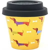 Quy Cup - 90ml Ecologische Reis Beker - Espressobeker “Pedro - Dachshund” met Zwarte Siliconen deksel