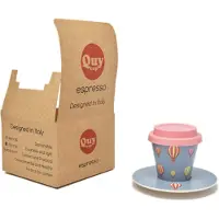 Quy Cup - 90ml Ecologische Reis Beker - Espressobeker “Balloon” met schotel en Rose Siliconen deksel Set 1 Espresso Cup with Dish