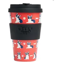 Quy Cup 400ml Ecologische reisbeker - "Api" - Gerecycleerde flessen met zwart siliconen deksel 9x9xH15cm
