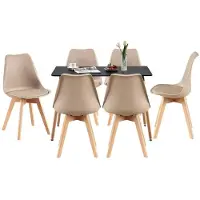 Sonstiges Eetset: Tafel met 6 stoelen, rechthoekig, 110 cm, zwart, lichtbeige