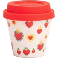 Quy Cup - 90ml Ecologische Reis Beker - Espressobeker “Sacred” met Rode Siliconen deksel 7x7x7cm