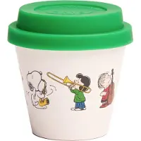 Quy Cup - 90ml Ecologische Reis Beker - Espressobeker "Peanuts Snoopy 11 Opera” met Groen Siliconen deksel 7x7x7cm