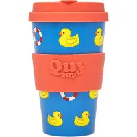 Quy Cup 400ml Ecologische Reis Beker - “Duck” - BPA Vrij - Gemaakt van Gerecyclede Pet Flessen met Rood Siliconen deksel