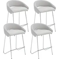 Sonstiges Barkrukken set van 4 met rugleuning, chenille stof, grijs, modern metalen frame