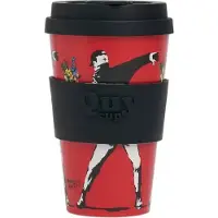 Quy Cup 400ml Ecologische Reisbeker - De originele Banksy's Graffiti "The Flower Thrower" BPA Vrij - Gemaakt van Gerecyclede Pet Flessen met zwart siliconen deksel - travelmug