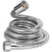 Benza Ibenzoa Douche slang, 1,5 meter – PVC met roestvrij staal 304 conus, 360° draaibaar, flexibele knikbescherming, zilver, filter-afdichtingsring, universele 12-inch aansluiting