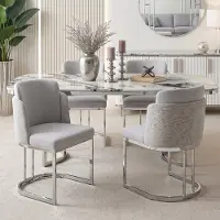 STILVORA Eetkamerstoel - Set Van 2 - Met Armleuningen En Dubbele Rugleuning - Voor Eetkamer, Woonkamer En Cafe - Chenille Lichtgrijs Zilver