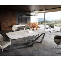 DELIFE Eettafel Edge bootvorm 200-300x120 cm keramiek Onyx Pearl Spider platstaal roestvrij staal uitschuifbaar