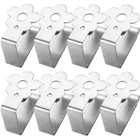 Unyqoos Ibenzoa Tafelklemmers set (8) – Roestvrij staal 430, bloemenmotief, 6,5 x 5 cm, geschikt voor tafelbladen van 2,5–3,5 cm dik, voor binnen- en buitengebruik
