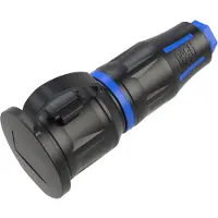 Bachmann Profi-Schutzkontaktkupplung CEE7/3, Deckelband, gummiert, Power-LED, IP54, schwarz / blau