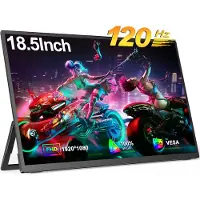 Uperfect Draagbare monitor 18,5 inch, 120 Hz, 1920x1080 FHD IPS, USB-C- & Mini-HDMI-poort, 1200:1 tweede scherm met geïntegreerde standaard voor laptop/telefoon/spelconsole, VESA-montage mogelijk