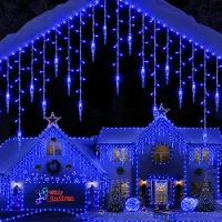 Lapamax LED-ijspegellichtketting, lichtgordijn met ijsregen effect, kerstverlichting voor buiten, 8 verschillende modi, geschikt voor buiten, ramen, decoratie, blauw