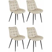 Leobert Set van 4 Eetkamerstoelen BERA - Beige fluweel - Zwarte metalen poten - Luxe design
