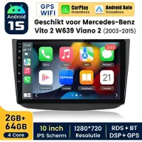 Hexinex HexinexMarket - 2GB+64GB Autoradio Geschikt voor Mercedes-Benz Vito 2 W639 Viano 2 (2003- 2015) - Draadloos CarPlay, Android Auto, GPS Navi, multimediaspeler