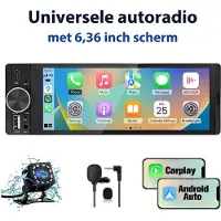 Hexinex HexinexMarket - 1DIN Autoradio - 6,36 inch scherm - met Draadloze Carplay & Android Auto - WIFI BT 5.2 - USB/USB-C + Achteruitrijcamera